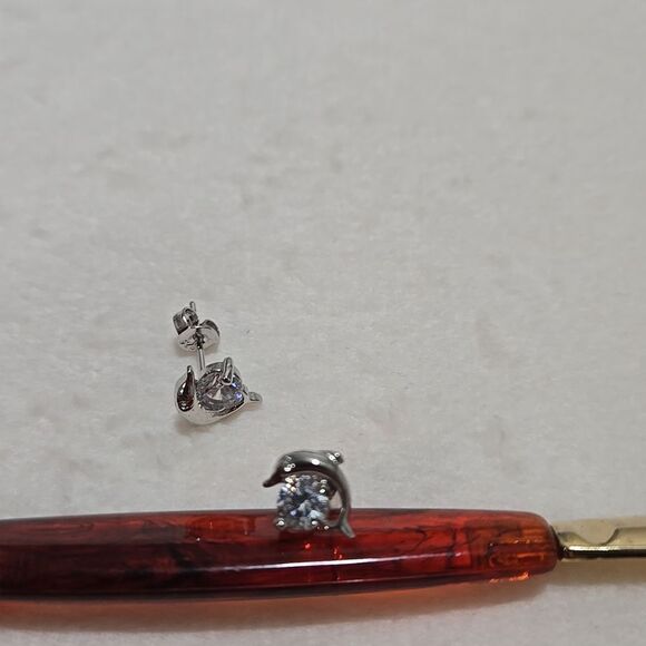 Sterling Silver Dolphin Earrings - Picture 2 of 4